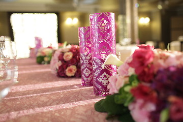 Image showing Wedding served decorated tables