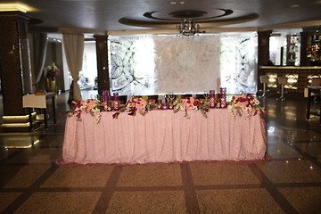 Image showing Wedding served decorated tables