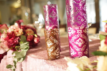 Image showing Wedding served decorated tables