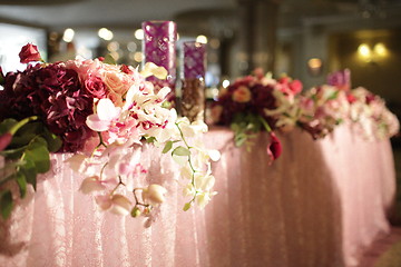 Image showing Wedding served decorated tables