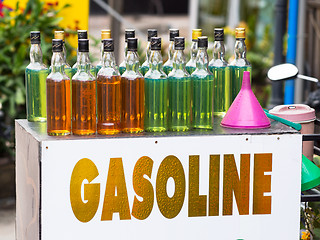 Image showing Gasoline on whisky bottles in Thailand