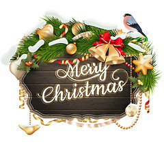 Image showing Wooden Board With Christmas Attributes. EPS 10