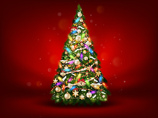 Image showing Abstract green christmas tree on red background. EPS 10