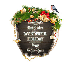 Image showing Wooden Board With Christmas Attributes. EPS 10