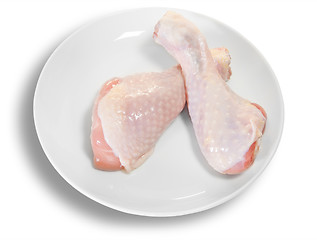 Image showing Two Raw Chicken Legs On White Plate