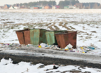 Image showing Row of garbage cans