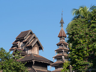 Image showing Old, wooden temple in Yangon, Myanmar