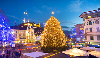 Image showing Ljubljana's city center decorated for Christmas.