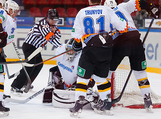 Image showing Trunev M. (81) defends a gate