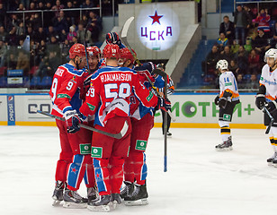 Image showing Unidentified hockey player rejoice of a goal