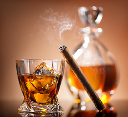 Image showing Cigar on glass