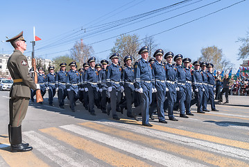 Image showing Company of traffic police officers march on parade