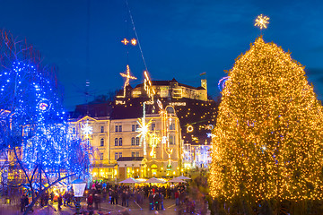 Image showing Ljubljana's city center decorated for Christmas.