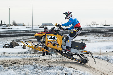 Image showing Snowmobile rider on sport track