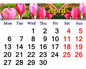 Image showing calendar for April of 2015 year with dicentra