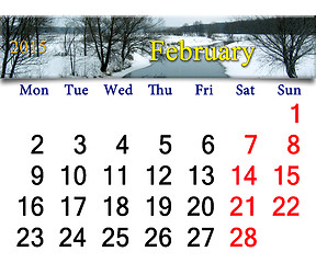 Image showing calendar for February of 2015 with winter river