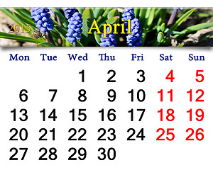 Image showing calendar for May of 2015 year with muscari