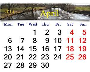 Image showing calendar for April of 2015 with image of flood