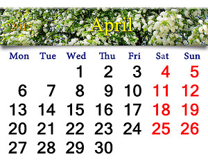 Image showing calendar for May of 2015 with bird cherry tree