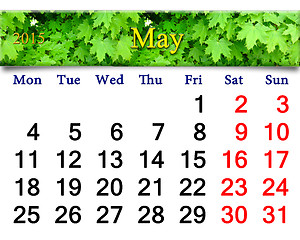 Image showing calendar for May of 2015 year with image of maple