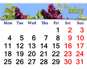 Image showing calendar for May of 2015 year with lilac