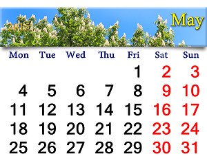 Image showing calendar for May of 2015 with blossoming chestnut