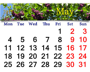 Image showing calendar for May of 2015 year with lilac