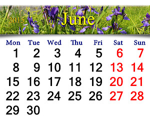 Image showing calendar for May of 2015 year with blossoming iris