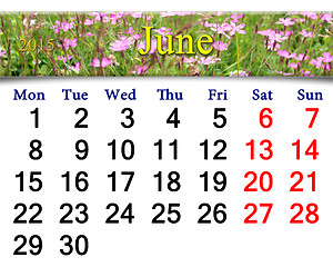 Image showing calendar for June of 2015 year with wild carnation