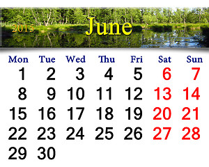 Image showing calendar for June of 2015 year with forest lake