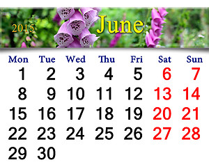 Image showing calendar for June of 2015 with lilac bluebells