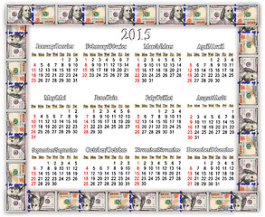 Image showing Frame from the dollars and calendar for 2015 year