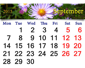 Image showing calendar for July of 2015 with flower of aster