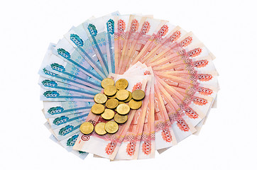 Image showing Circle of banknotes and coins