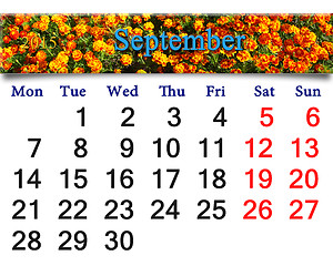 Image showing calendar for September of 2015 with tagetes