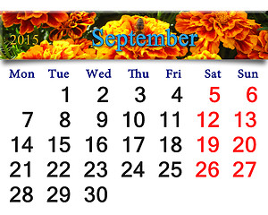 Image showing calendar for September of 2015 with tagetes