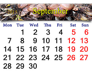 Image showing calendar for September of 2015 with mushrooms