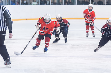 Image showing Youth ice hockey team at practice