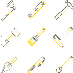 Image showing Flat line vector icons for woodwork tools