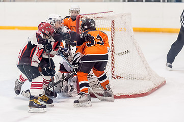 Image showing Game between children ice-hockey teams