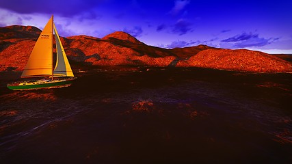 Image showing Yachting along  shore