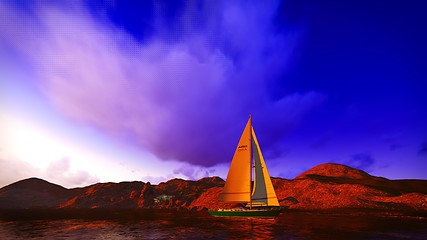 Image showing Yachting along  shore