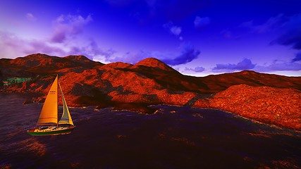 Image showing Yachting along  shore