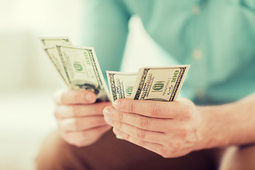 Image showing close up of man counting money at home