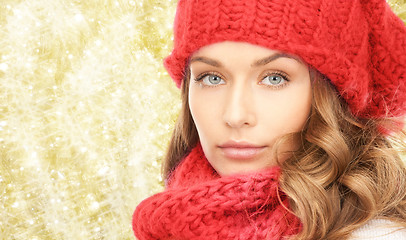 Image showing close up of young woman in winter clothes