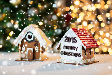 Image showing closeup of beautiful gingerbread houses at home