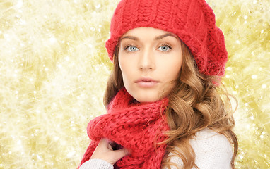 Image showing close up of young woman in winter clothes