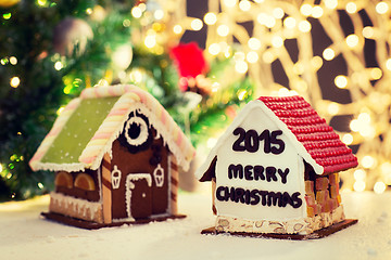 Image showing closeup of beautiful gingerbread houses at home