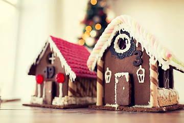 Image showing closeup of beautiful gingerbread houses at home