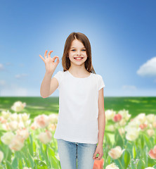 Image showing smiling little girl in white blank t-shirt